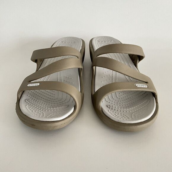 CROCS Sandals Women 11M Tan Open-toe Strappy Mules - Picture 4 of 12